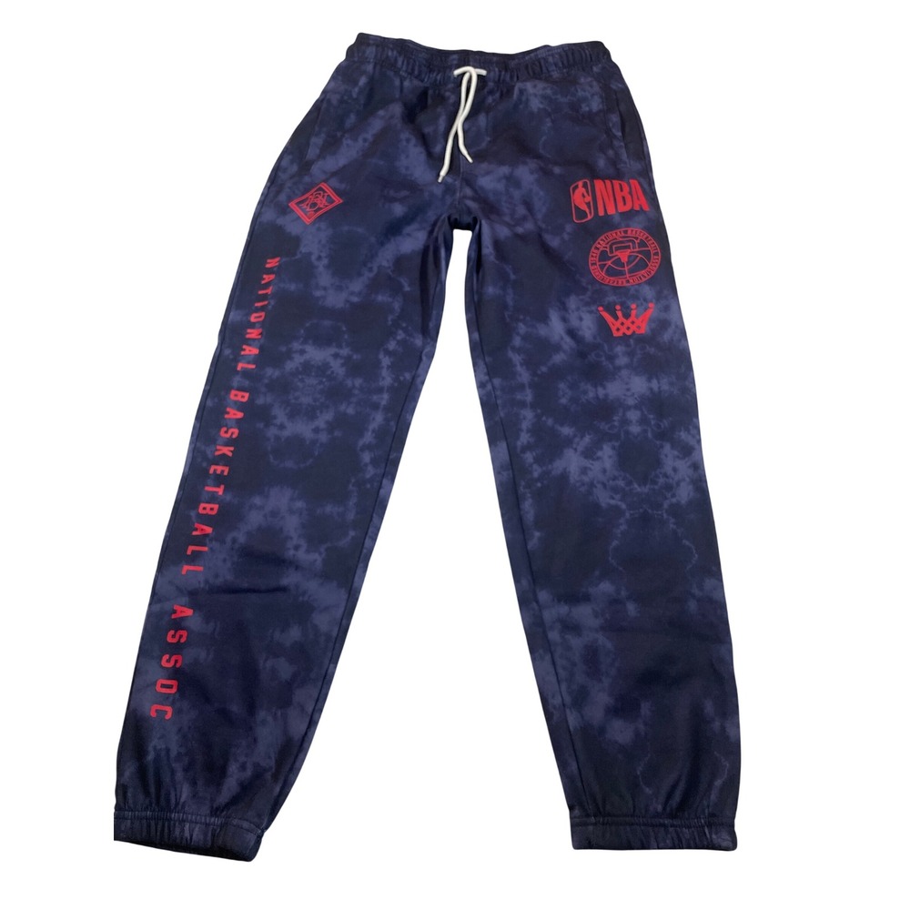 NBA Mens Fleece Jogger Sweatpants Large Navy Tie Dye Logo Loungewear Athleisure